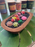 Wooden Bowl Flower Candle